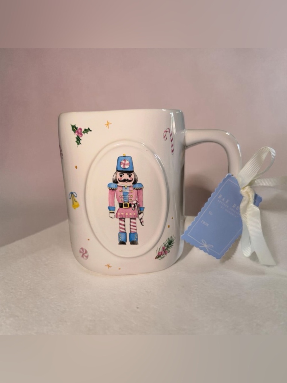 Rae Dunn Pink Blue Nutcracker Holiday Ceramic Coffee Mug